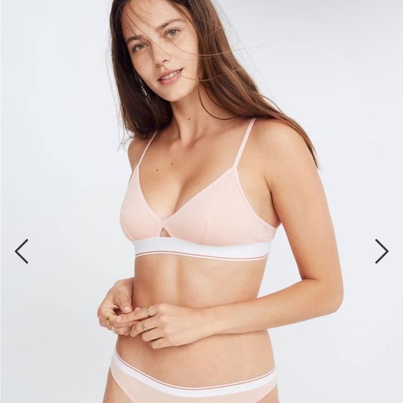 NWOT Madewell Cotton-Modal Eliza Cutout Bralette Sport Stripe pink white small - Picture 3 of 4